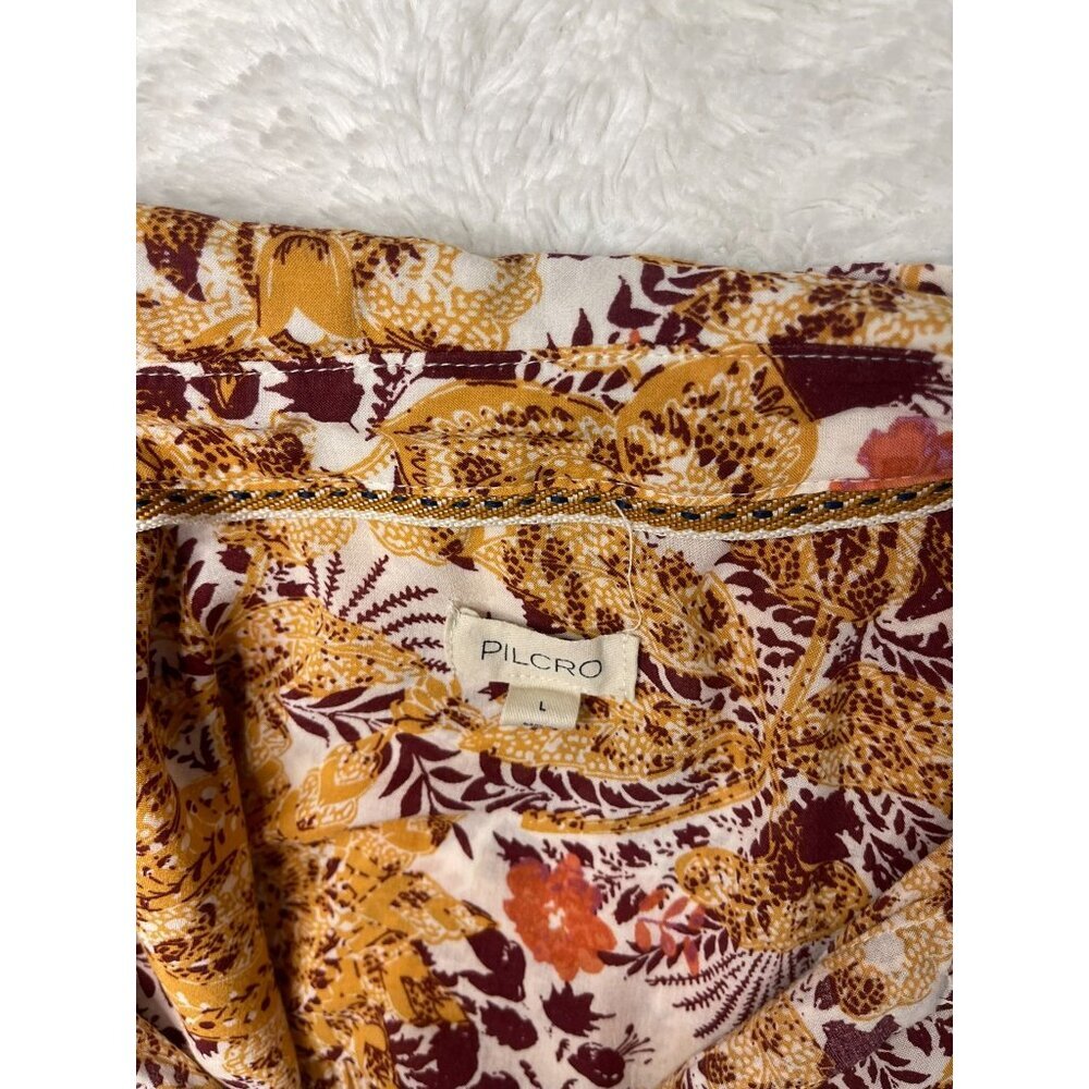 Pilcro Anthropologie Romy Relaxed Button Down Shirt Large Yellow Floral Paisley - Picture 4 of 7